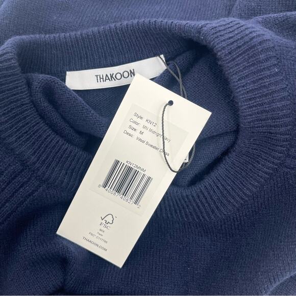 THAKOON Long Sleeve Wool Sweater Dress Mini Midnight Navy Blue Crew Medium NEW - Picture 12 of 13